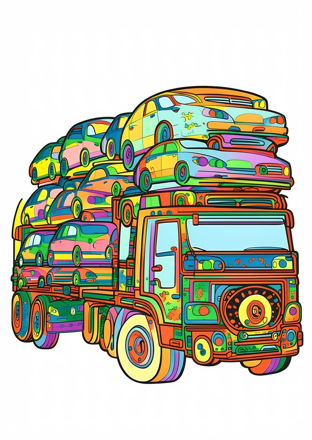 Autotransporter Ausmalbild – farbiges Beispiel