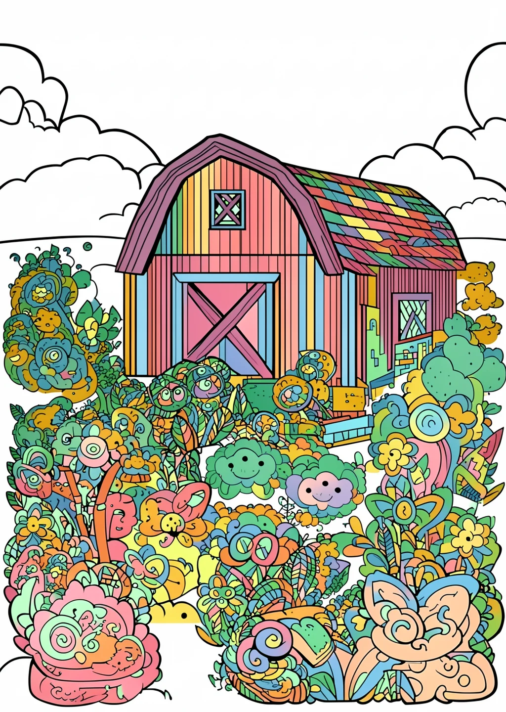 Bauernhof Ausmalbild – farbiges Beispiel
