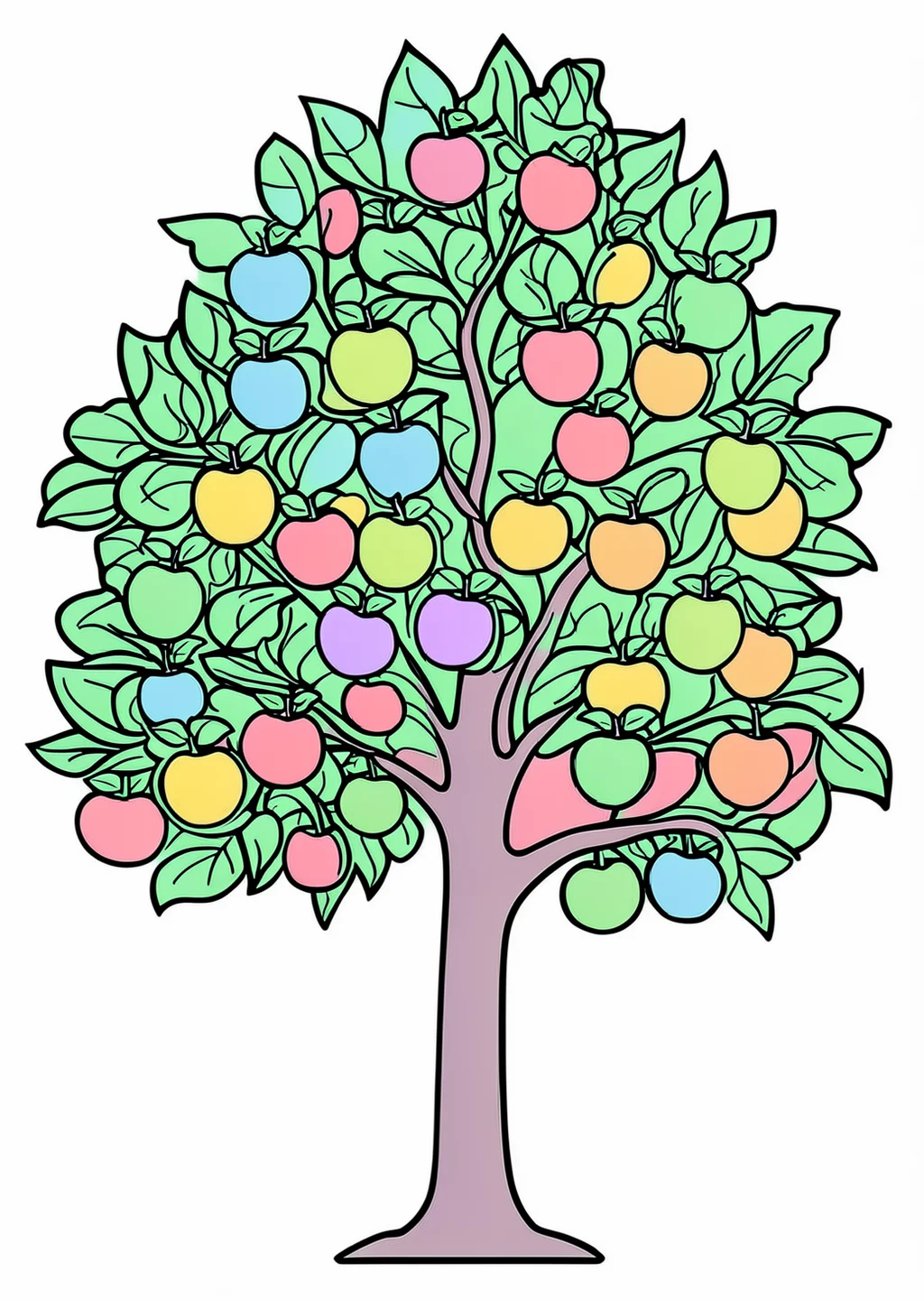 Apfelbaum Ausmalbild – farbiges Beispiel