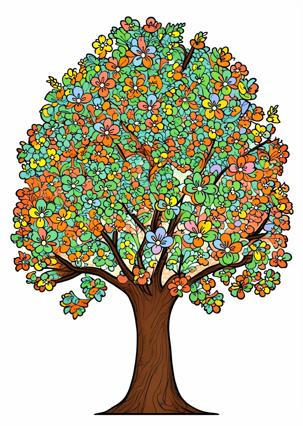 Kirschbaum Ausmalbild – farbiges Beispiel