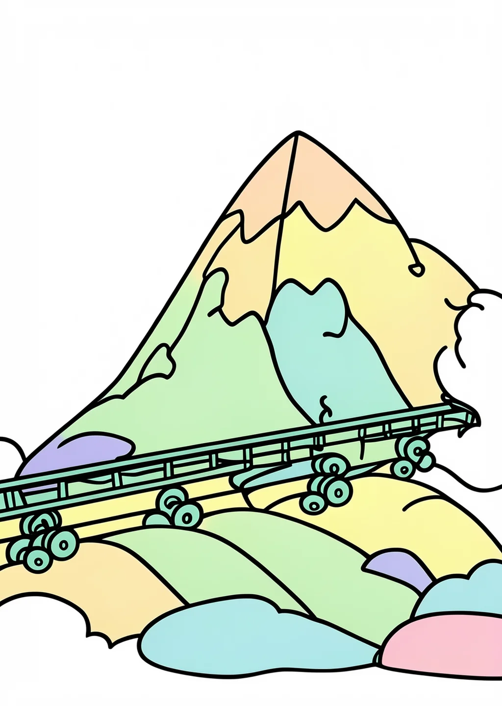 Bergbahn Ausmalbild – farbiges Beispiel