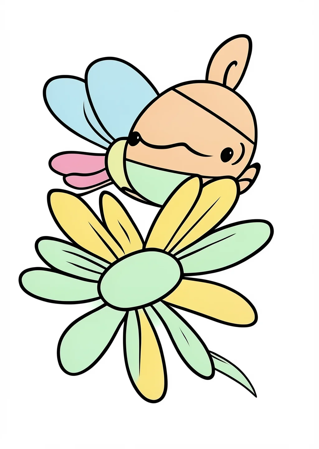 Biene auf Blume Ausmalbild – farbiges Beispiel