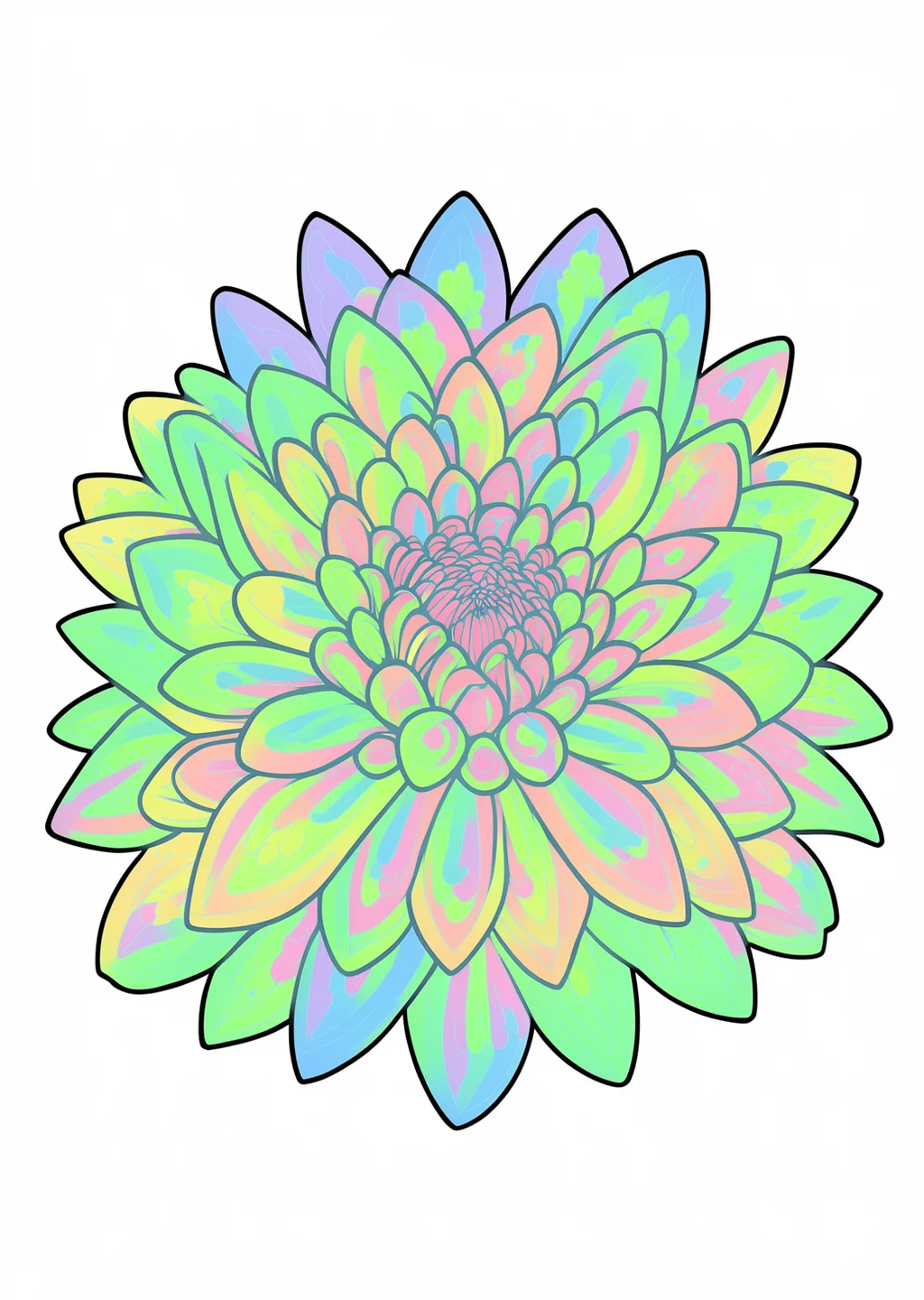 Dahlie Ausmalbild – farbiges Beispiel