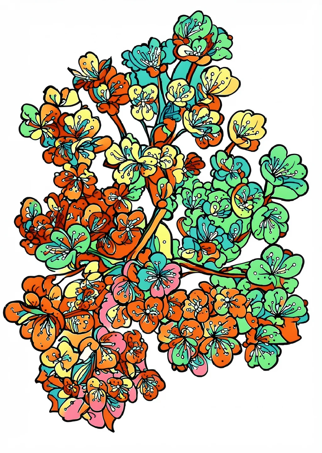 Kirschblüte Ausmalbild – farbiges Beispiel