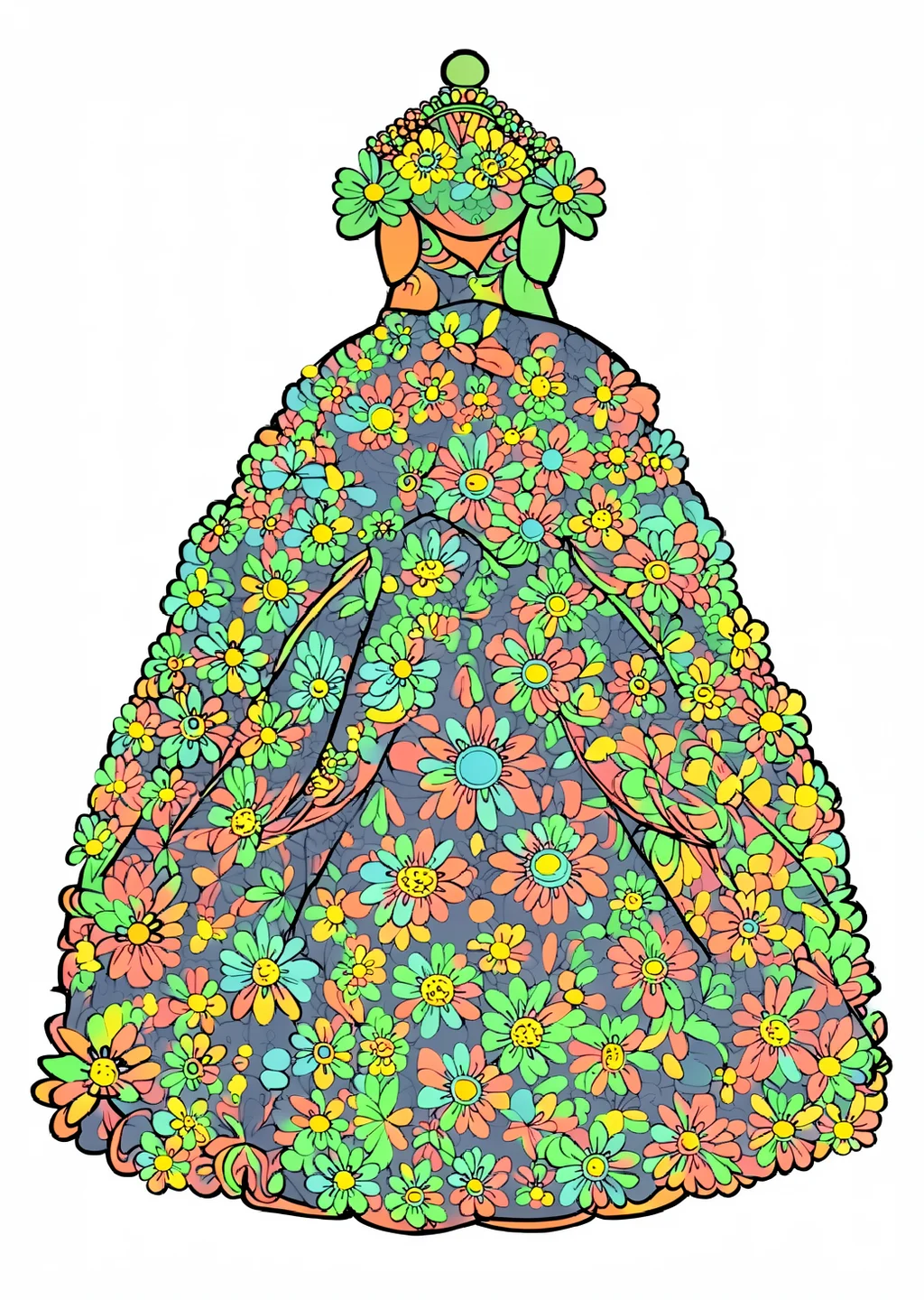 Blumenprinzessin Ausmalbild – farbiges Beispiel