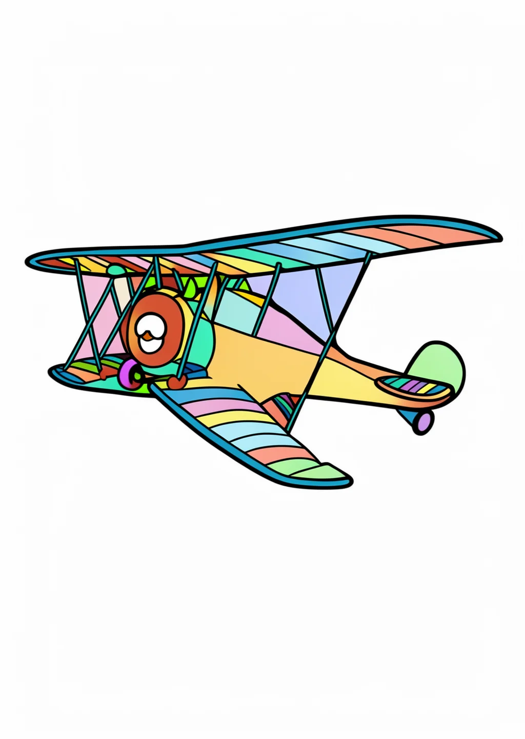Doppeldecker-Flugzeug Ausmalbild – farbiges Beispiel