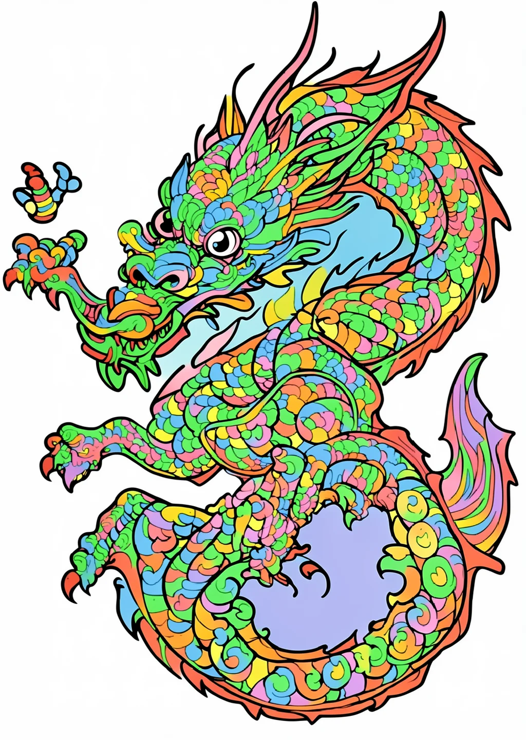 Chinesischer Drache Ausmalbild – farbiges Beispiel