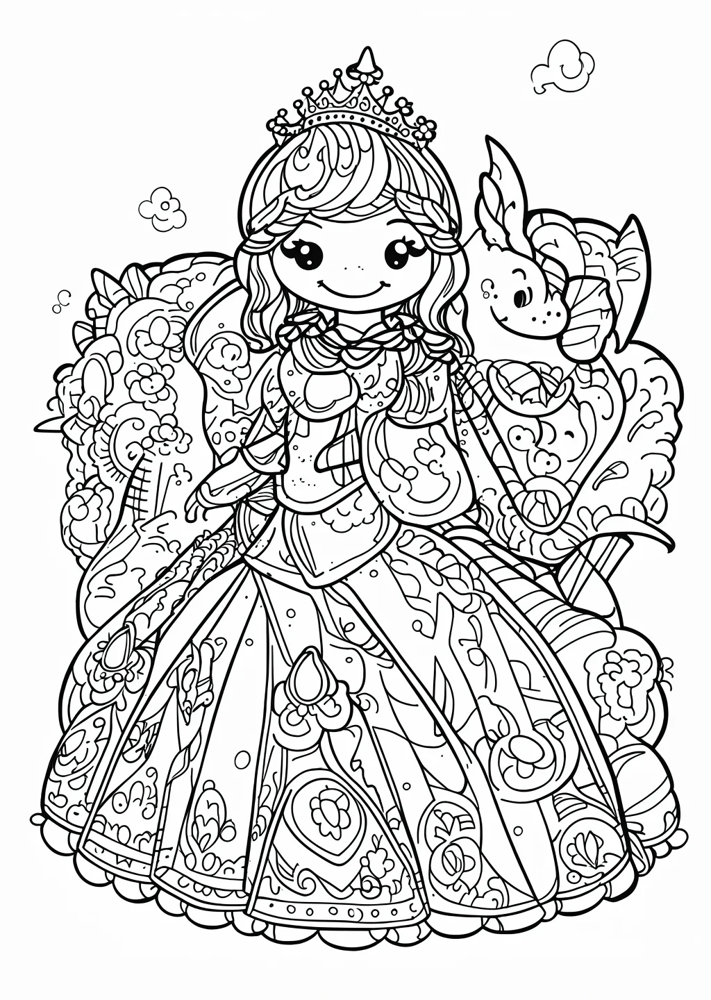 Prinzessin und Drache Ausmalbild