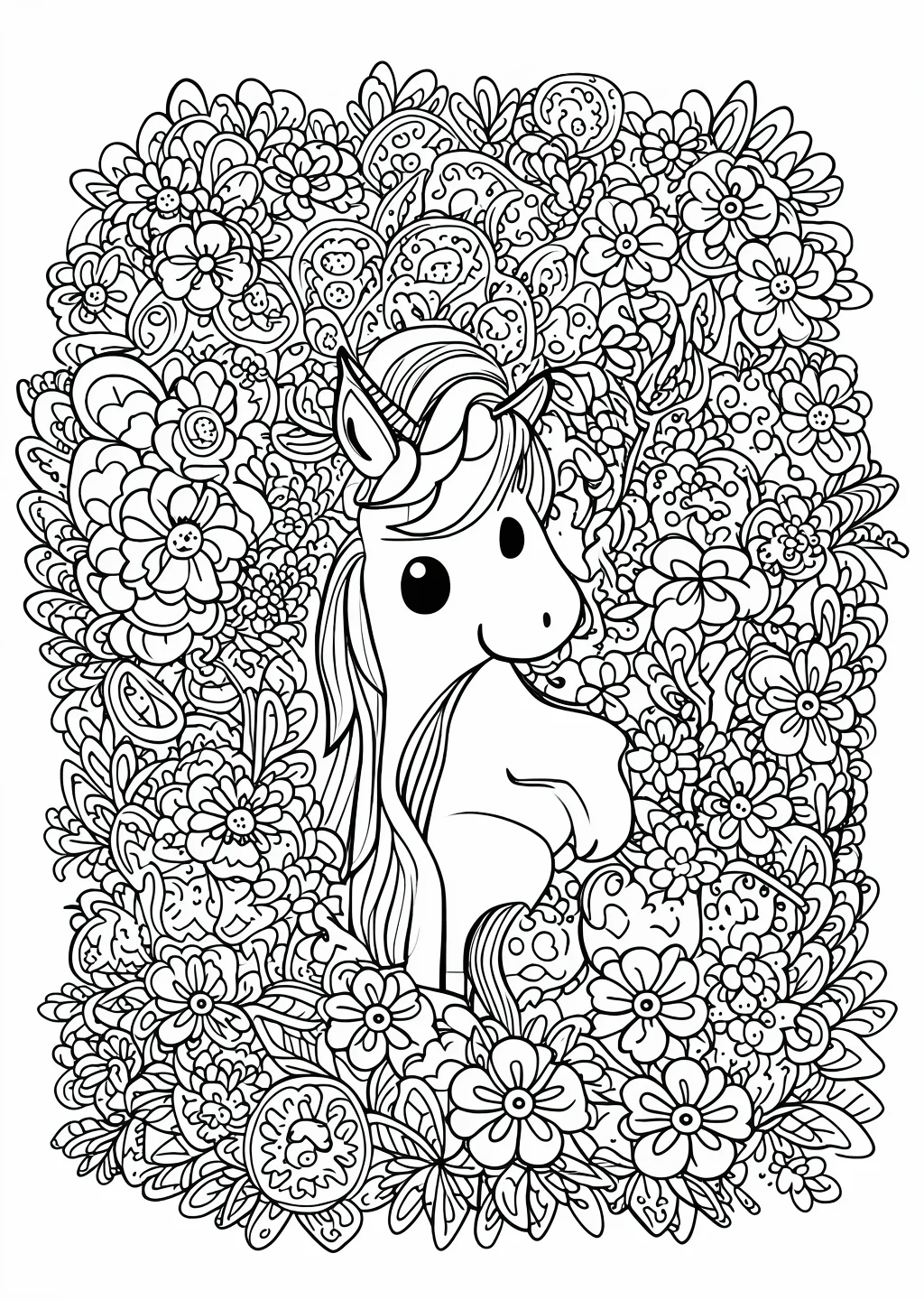 Einhorn mit Blumen Ausmalbild – Ausmalbild Vorlage