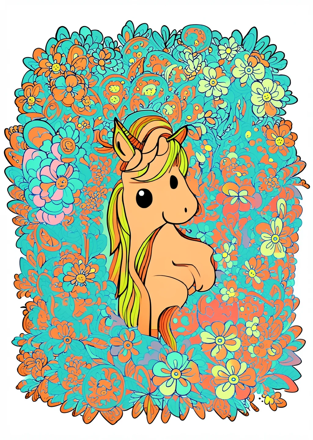 Einhorn mit Blumen Ausmalbild – farbiges Beispiel
