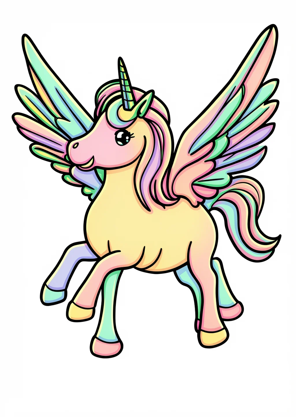 Fliegendes Einhorn Ausmalbild – farbiges Beispiel