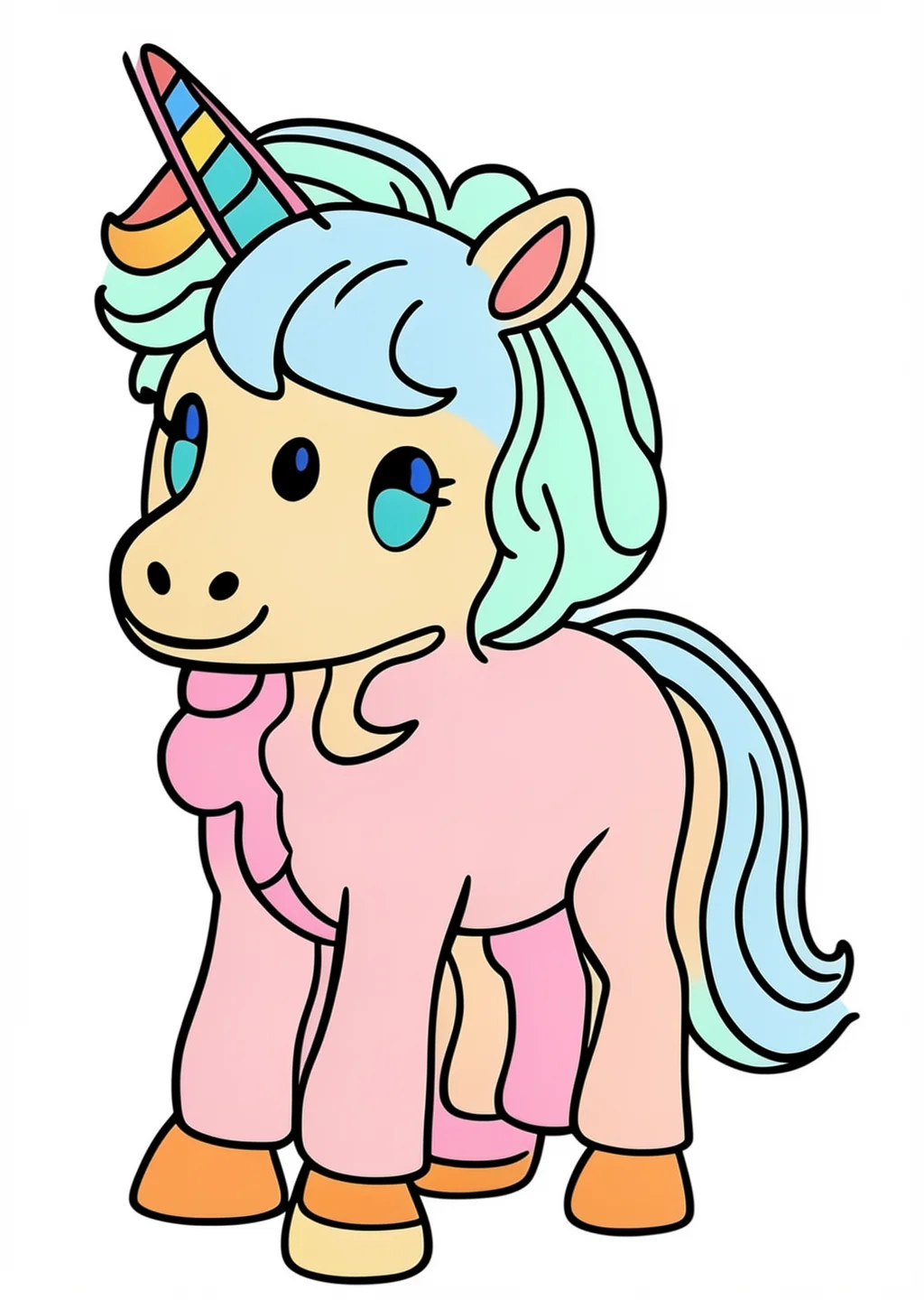 Einhorn-Fohlen Ausmalbild – farbiges Beispiel