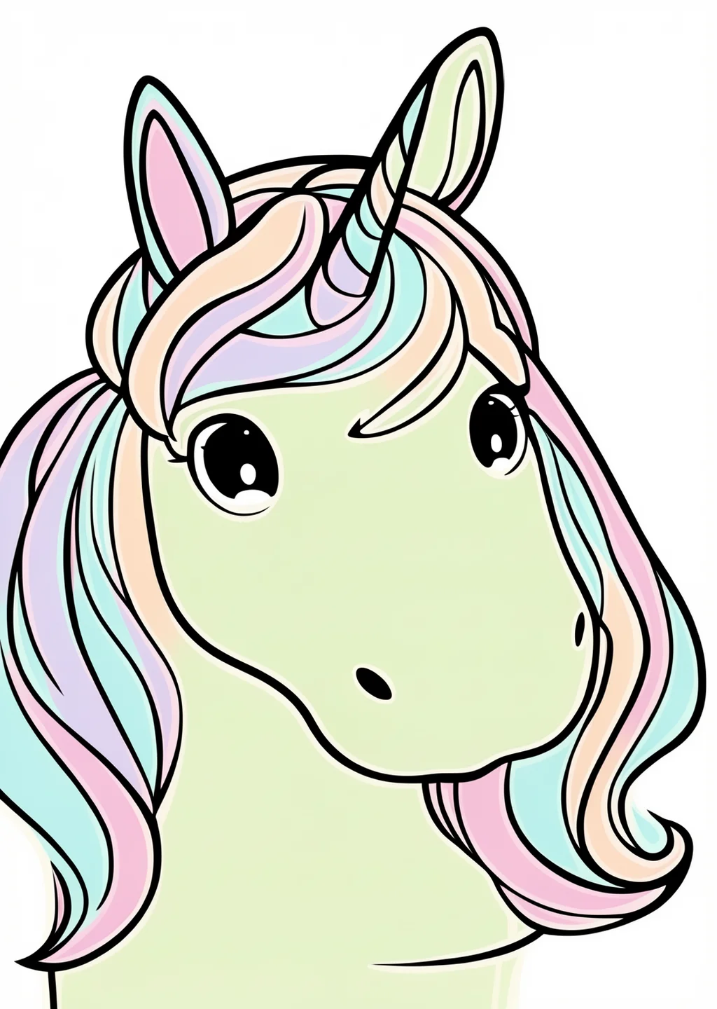 Einhorn-Kopf Ausmalbild – farbiges Beispiel