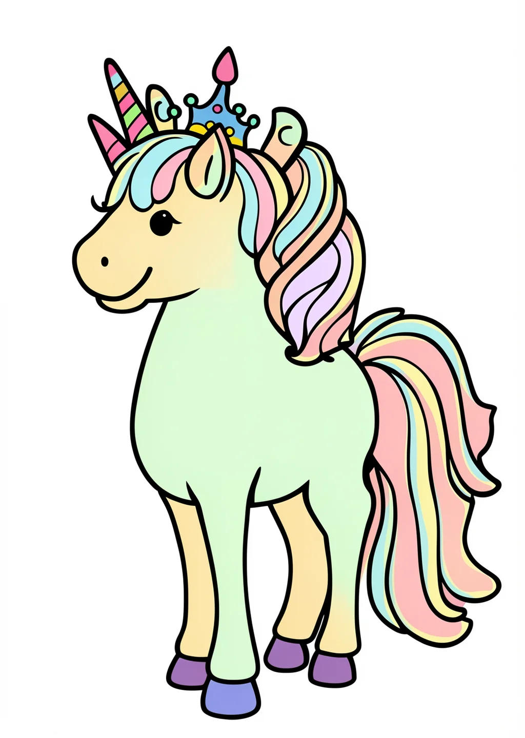 Einhorn mit Krone Ausmalbild – farbiges Beispiel