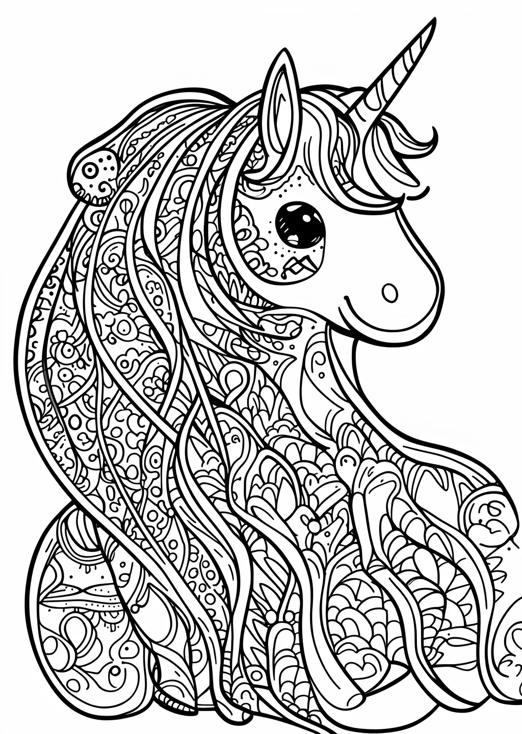 Einhorn mit langer Mähne Ausmalbild – Ausmalbild Vorlage