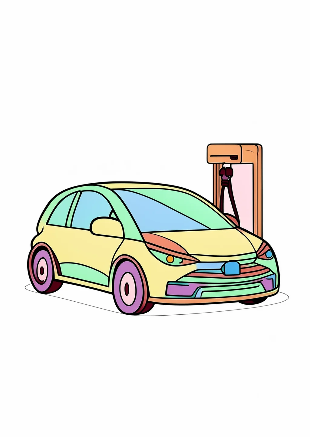 Elektroauto Ausmalbild – farbiges Beispiel