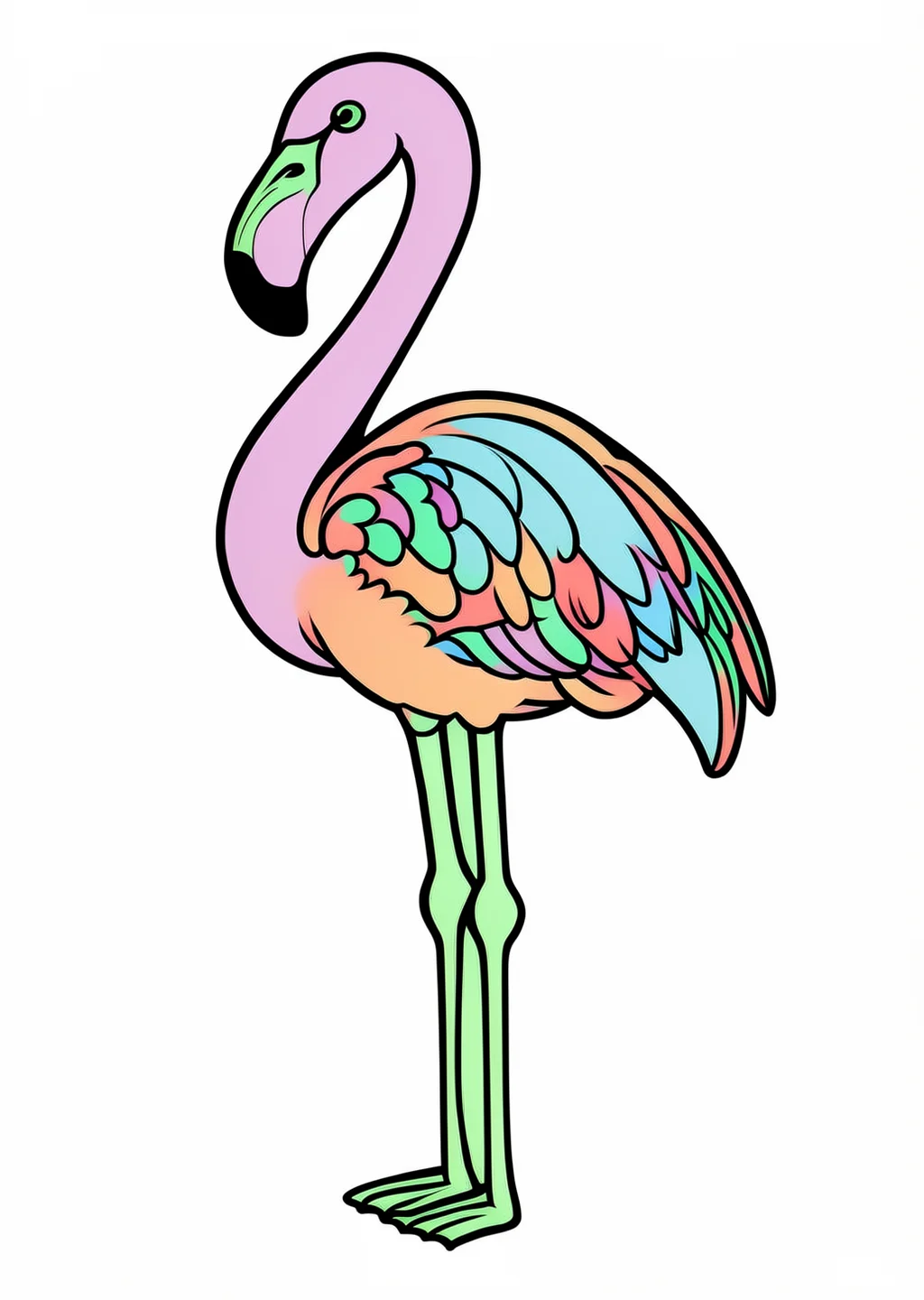 Flamingo Ausmalbild – farbiges Beispiel