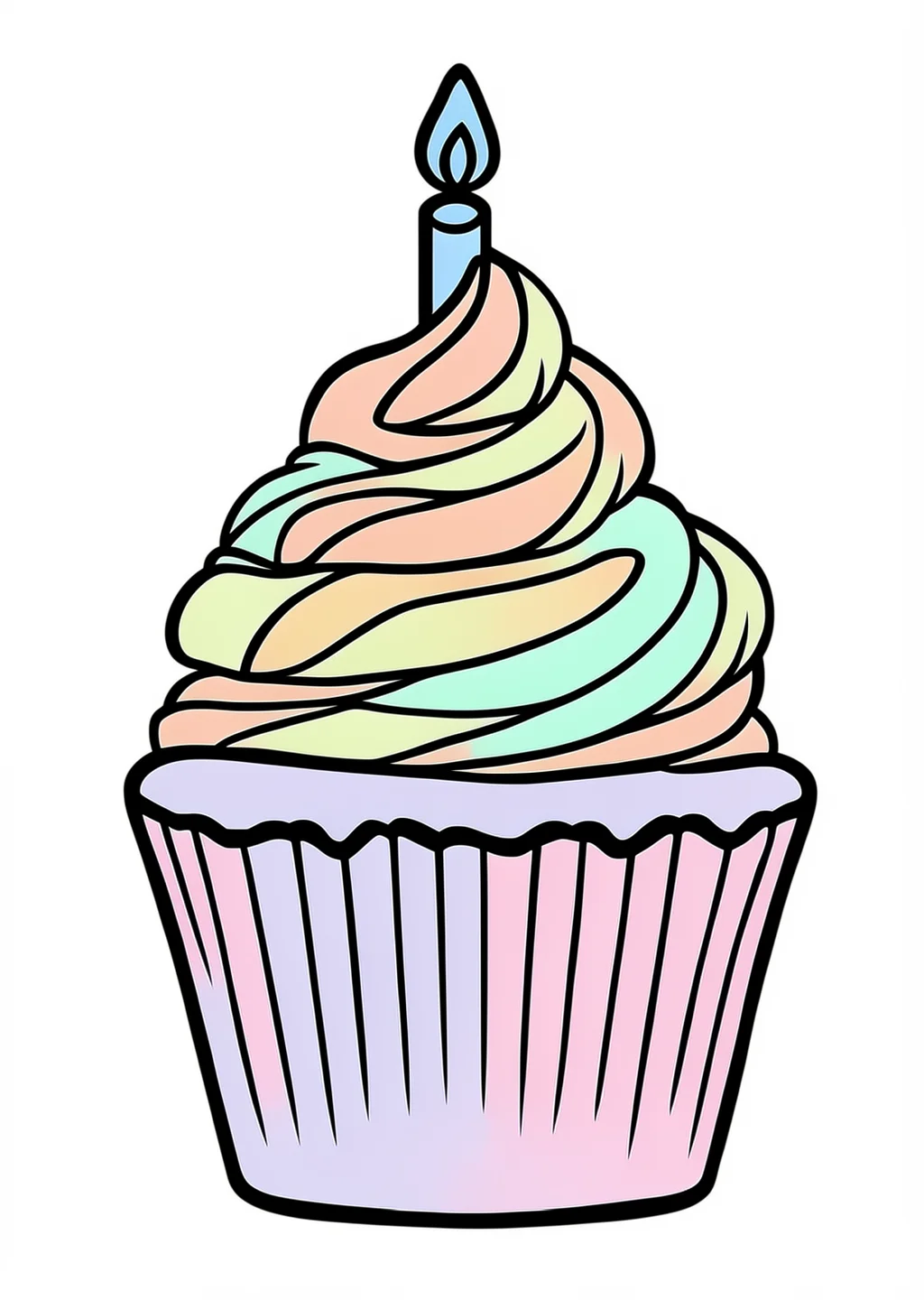 Geburtstags-Cupcake Ausmalbild – farbiges Beispiel