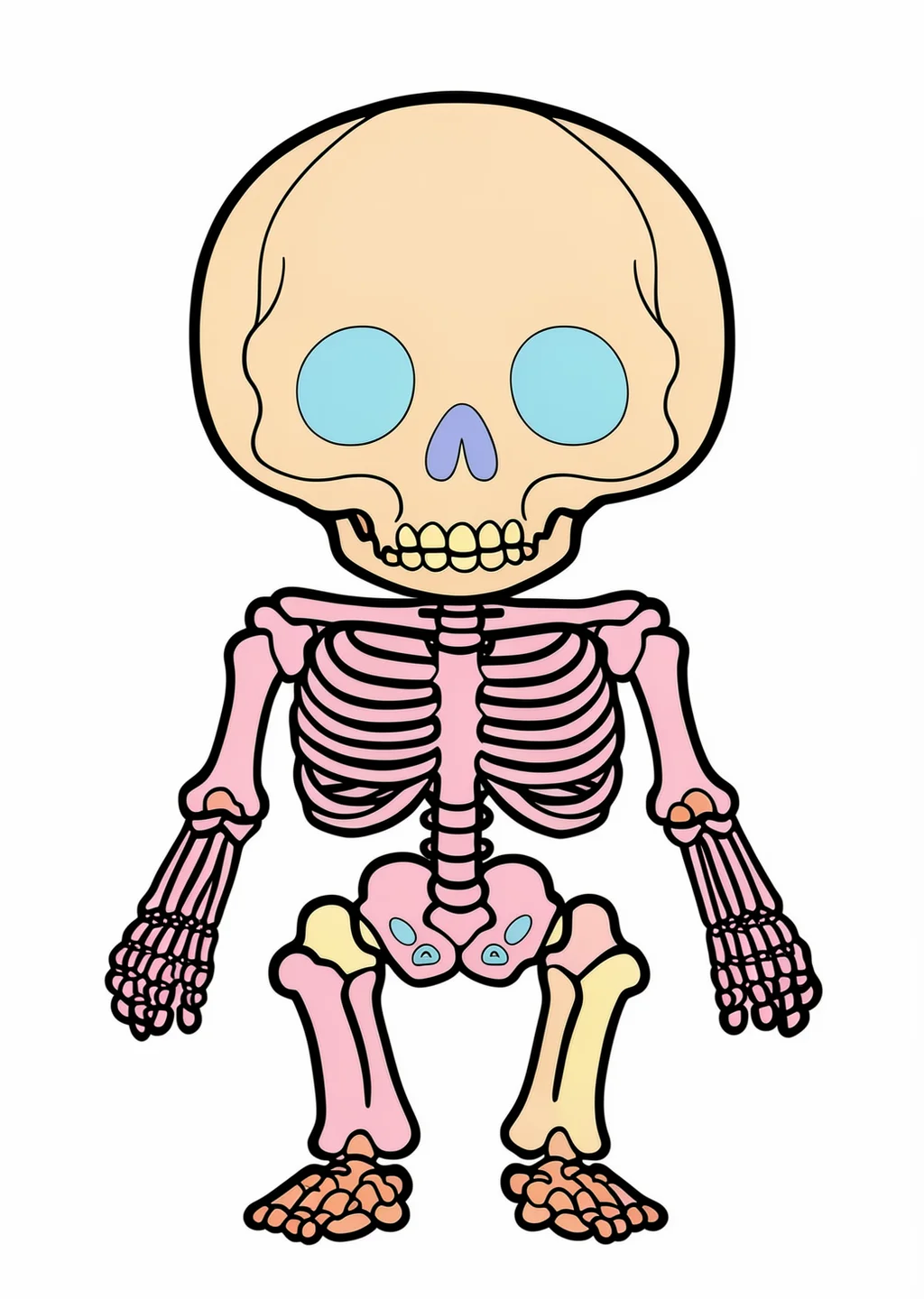 Halloween-Skelett Ausmalbild – farbiges Beispiel