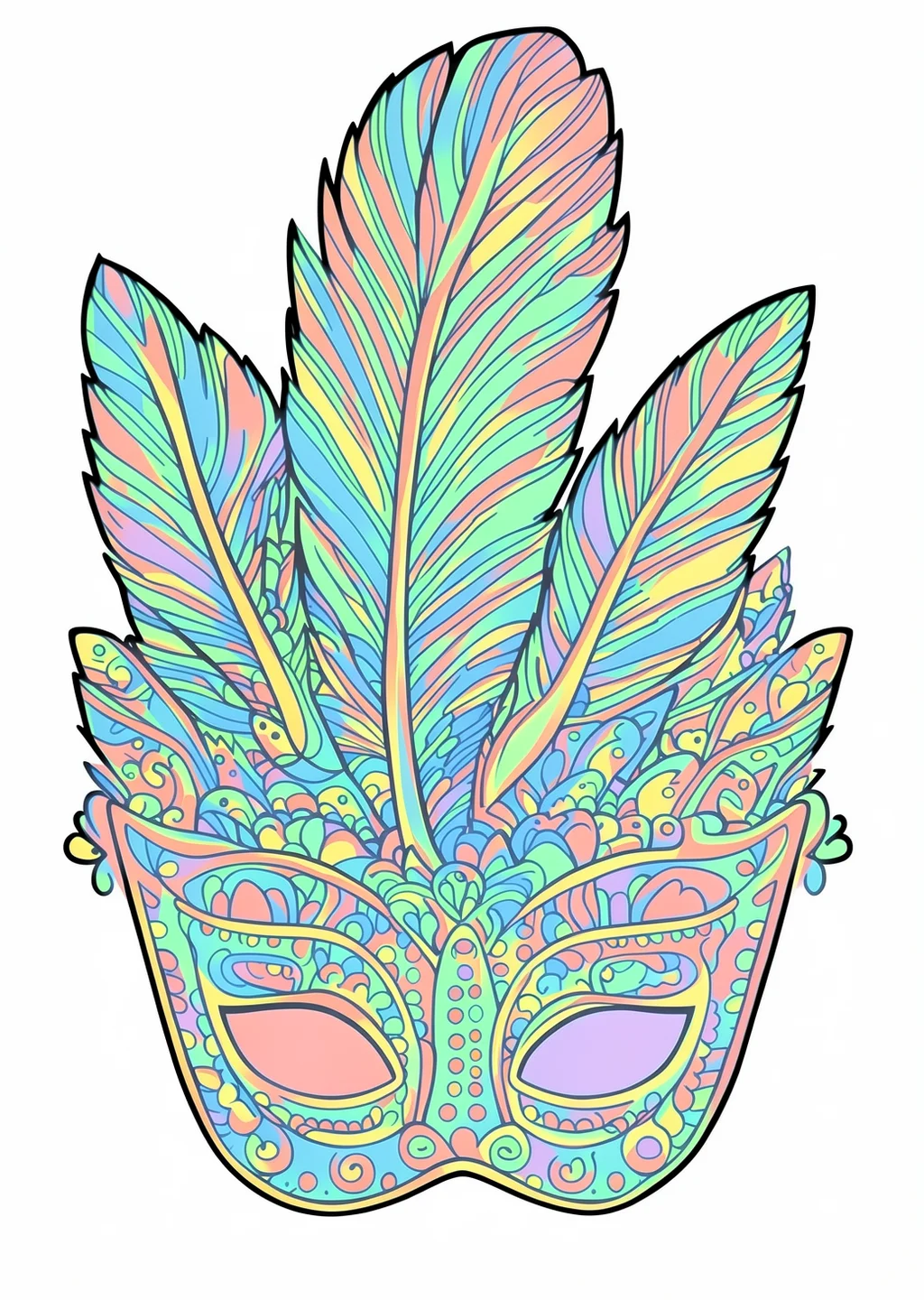 Federmaske Ausmalbild – farbiges Beispiel