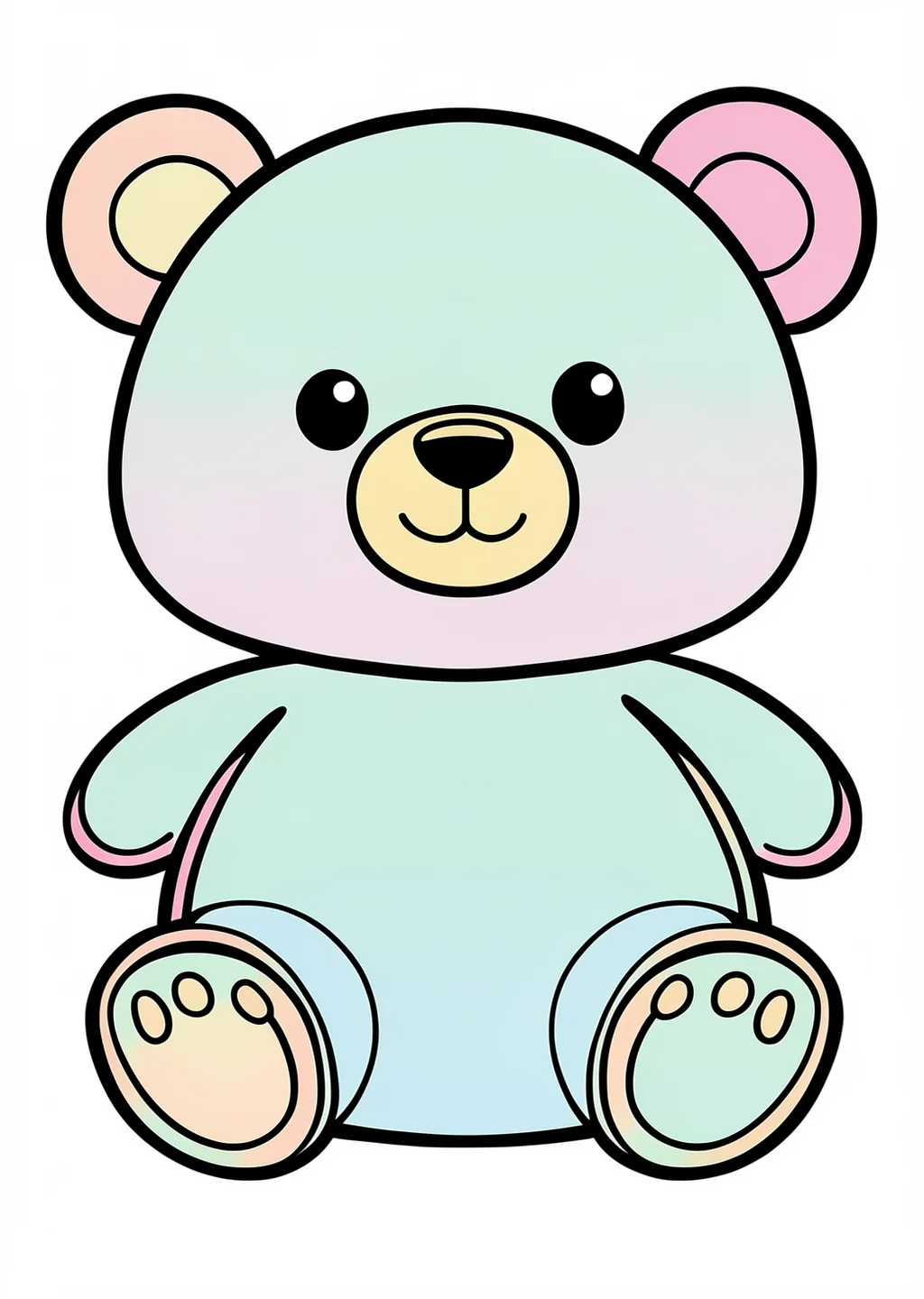Kawaii Teddybär Ausmalbild – farbiges Beispiel