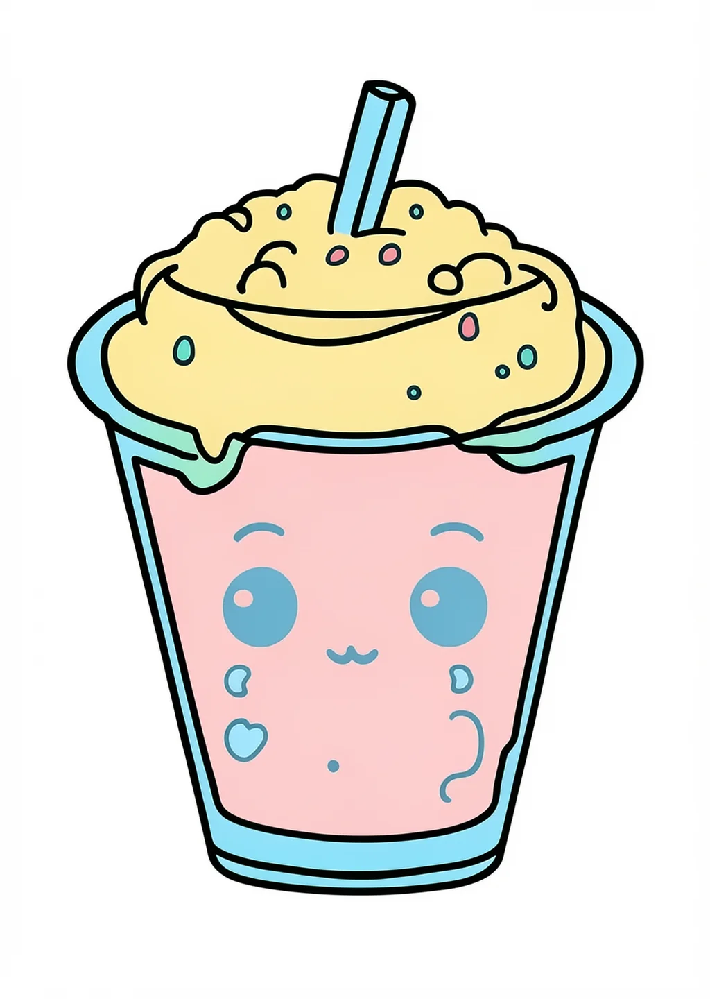 Kawaii Bubble Tea Ausmalbild – farbiges Beispiel