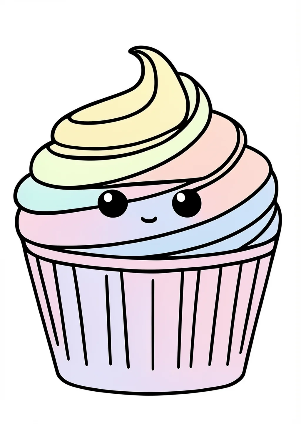 Kawaii Cupcake Ausmalbild – farbiges Beispiel