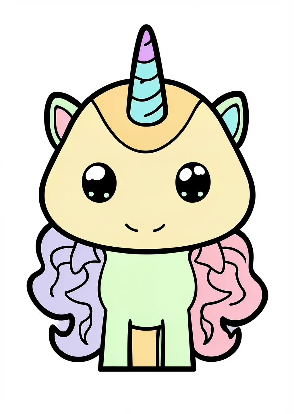 Kawaii Einhorn Ausmalbild – farbiges Beispiel