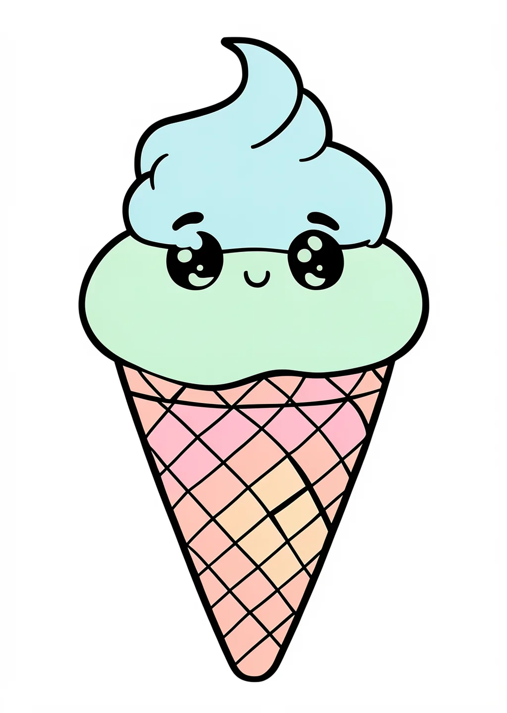 Kawaii Eis Ausmalbild – farbiges Beispiel