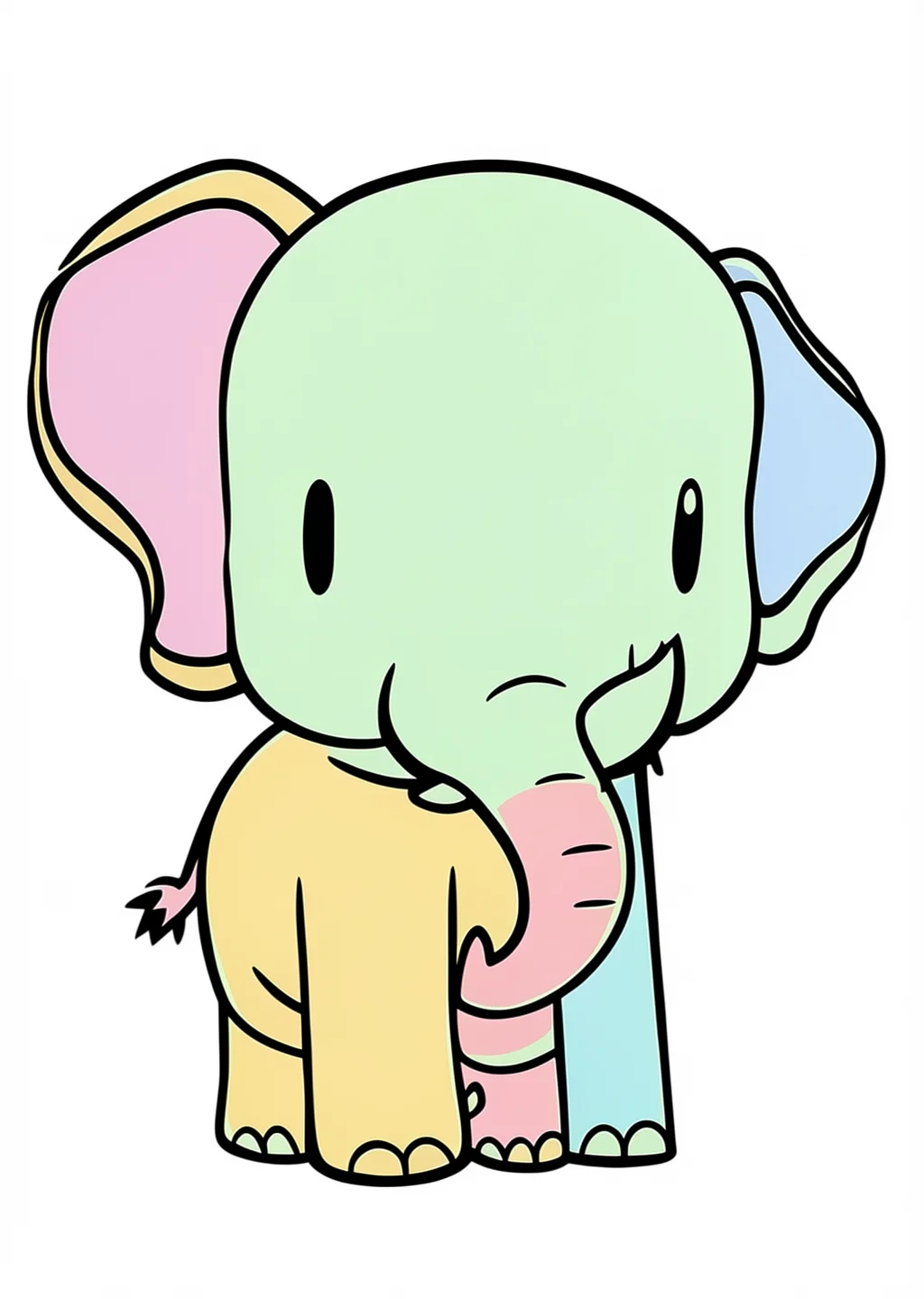 Kawaii Elefant Ausmalbild – farbiges Beispiel