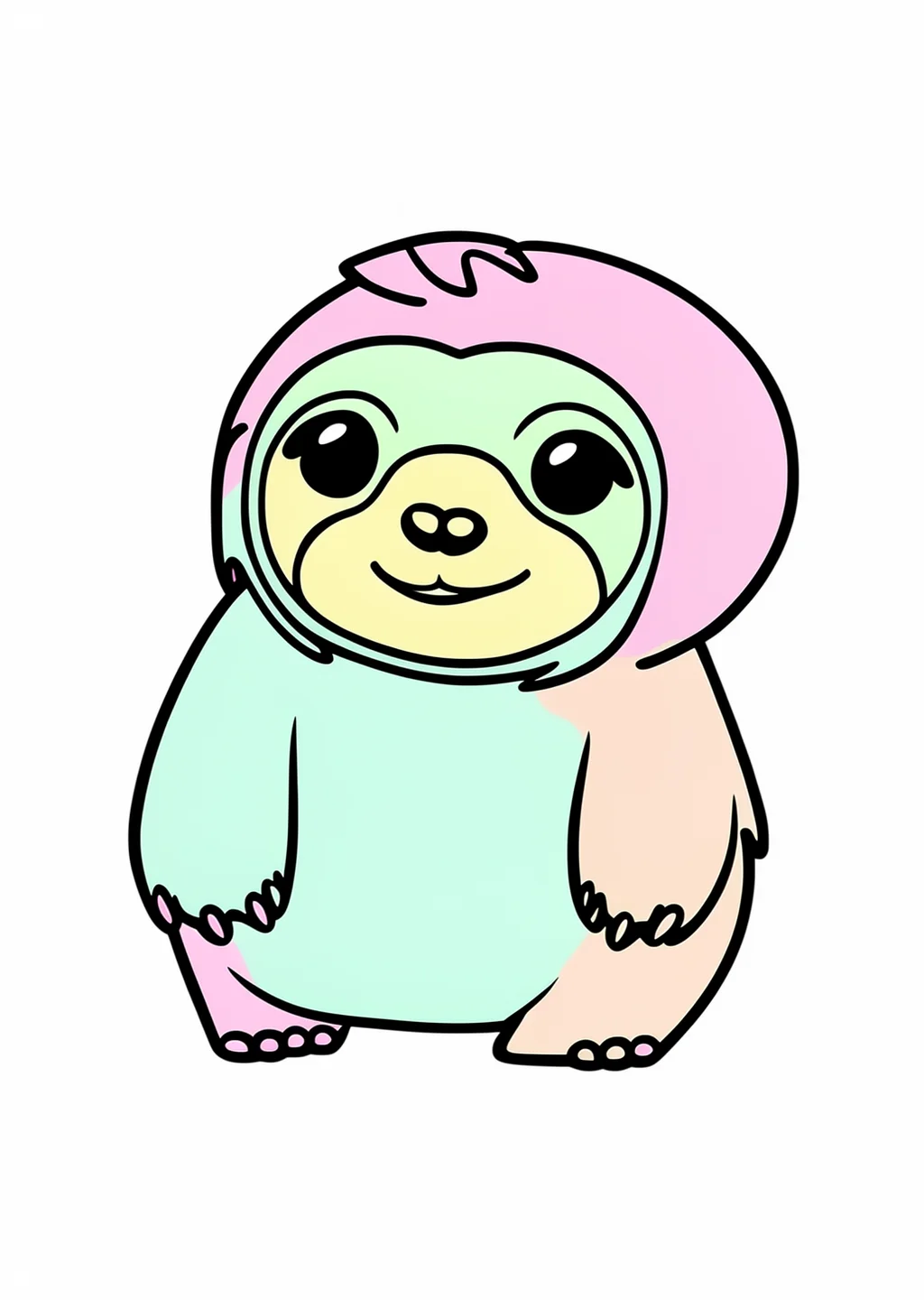 Kawaii Faultier Ausmalbild – farbiges Beispiel