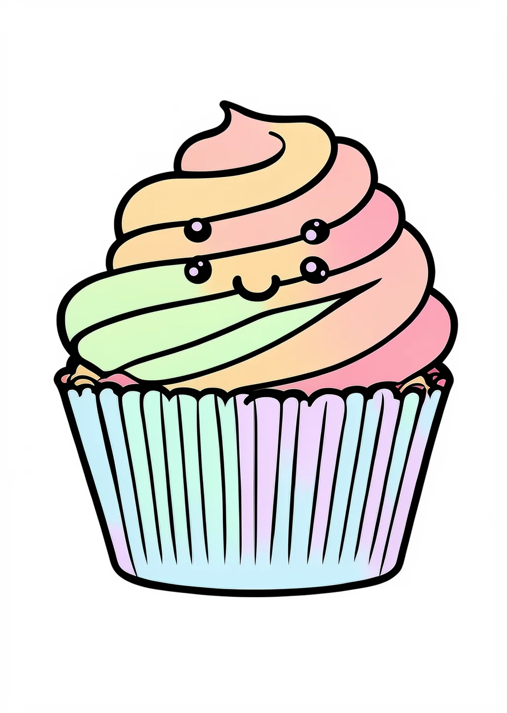 Kawaii Cupcake Ausmalbild – farbiges Beispiel