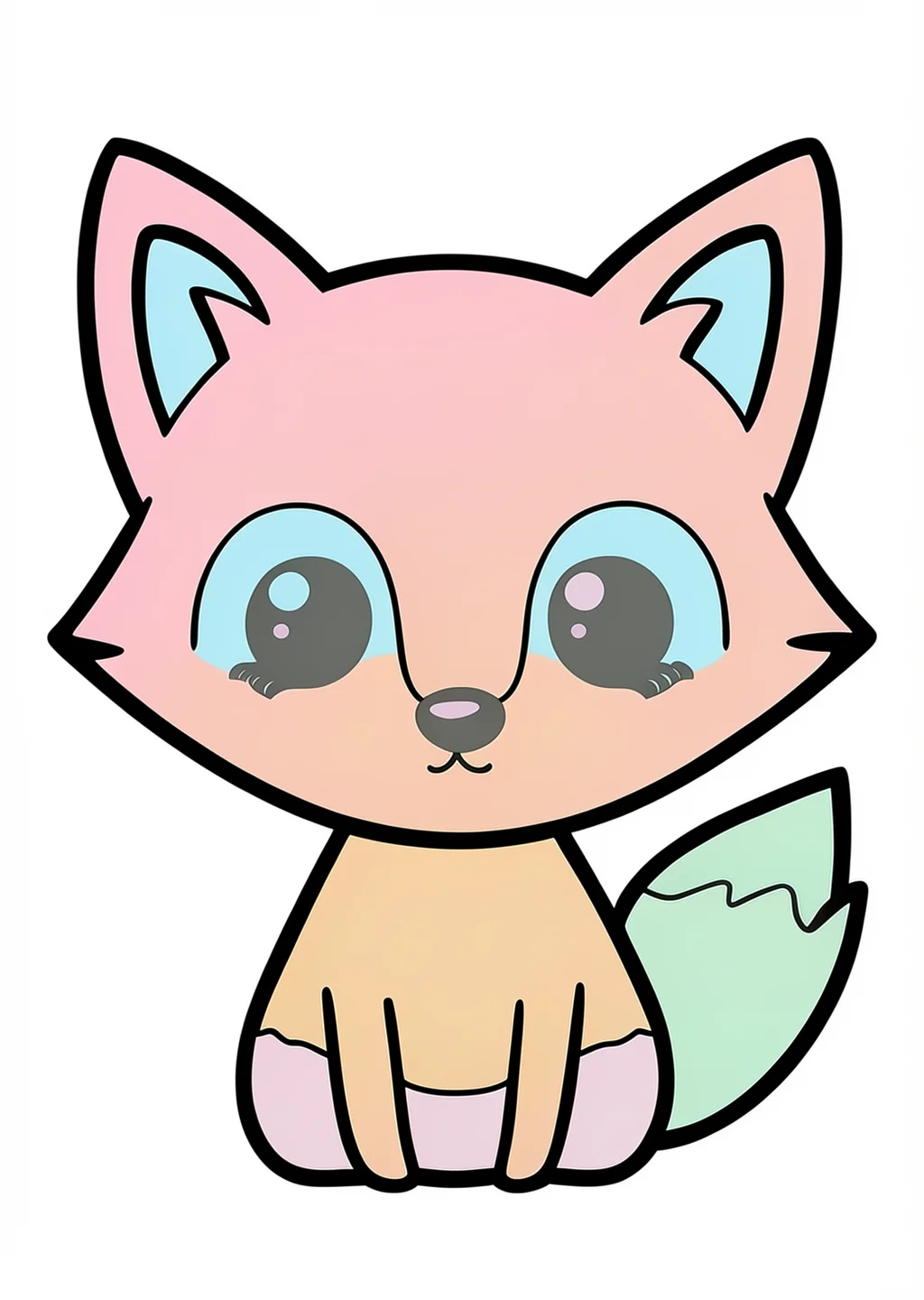 Kawaii Fuchs Ausmalbild – farbiges Beispiel