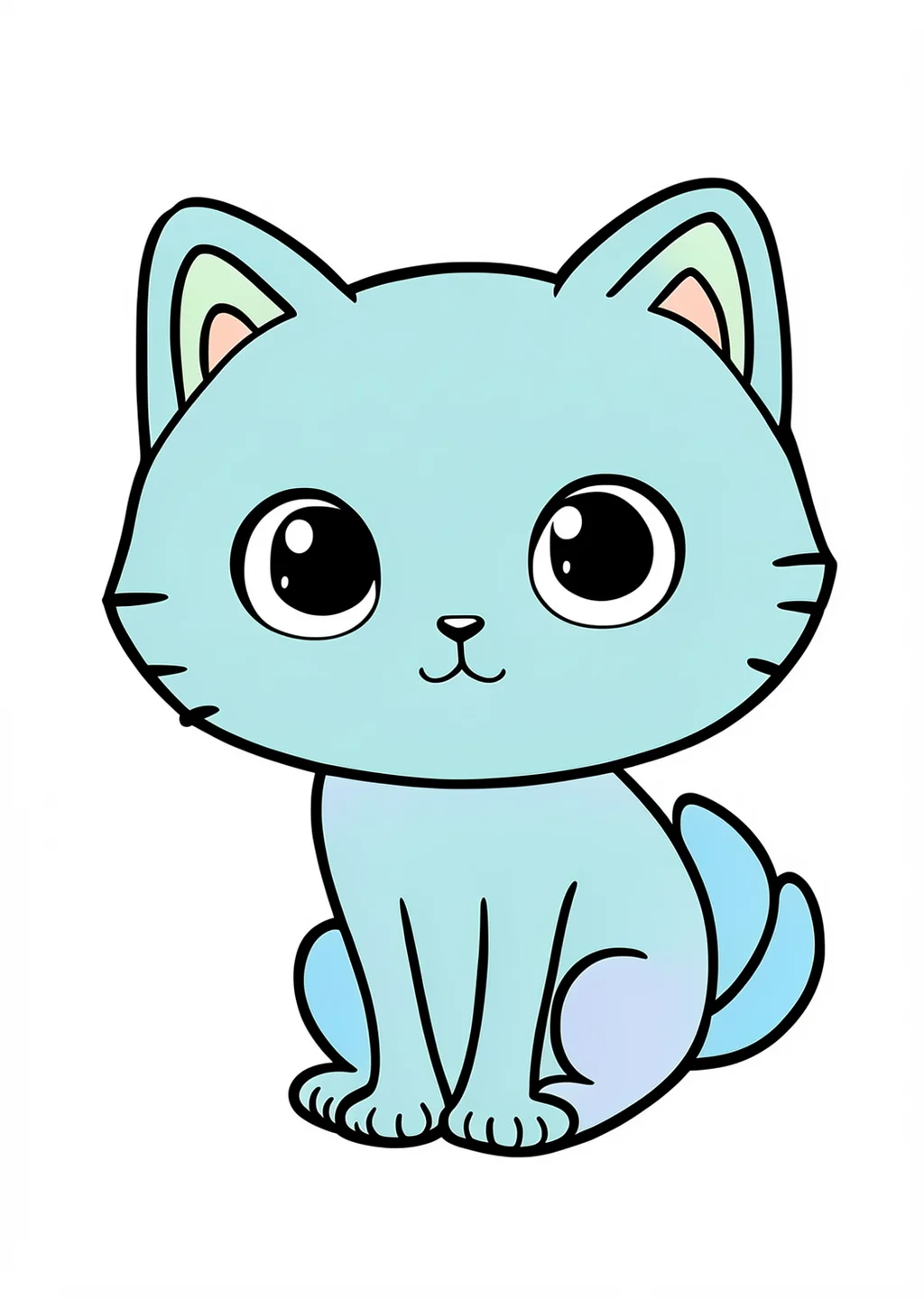 Kawaii Kätzchen Ausmalbild – farbiges Beispiel