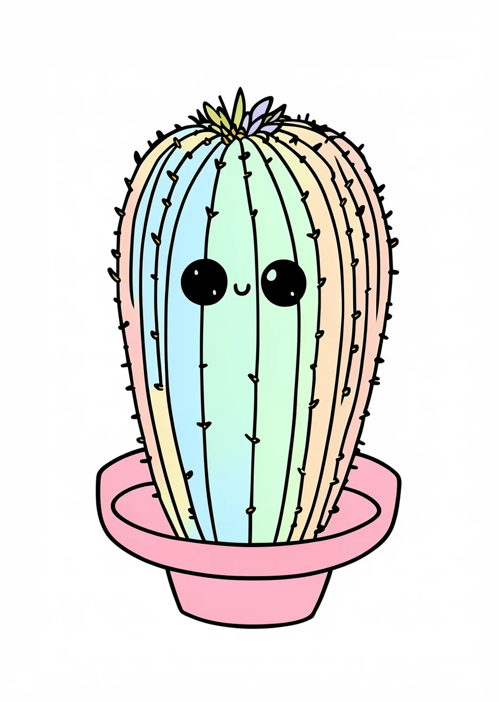 Kawaii Kaktus Ausmalbild – farbiges Beispiel