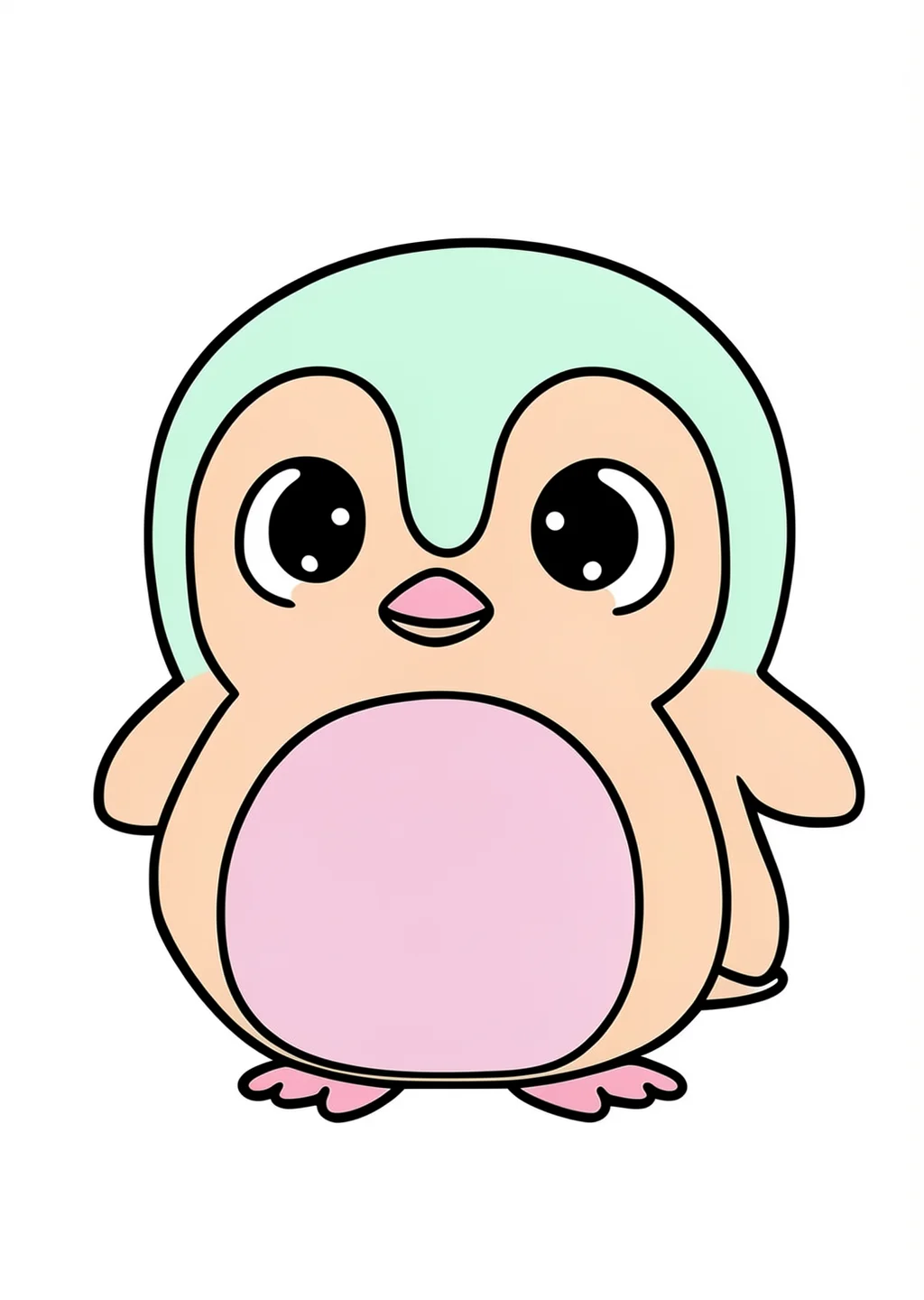 Kawaii Pinguin Ausmalbild – farbiges Beispiel