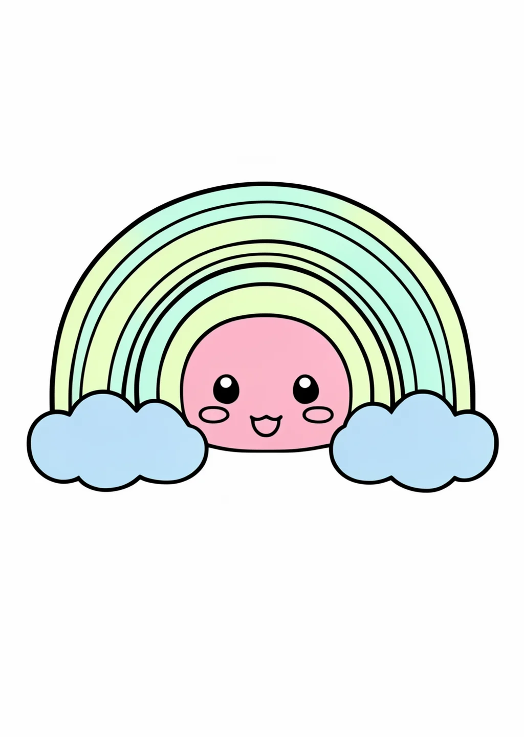 Kawaii Regenbogen Ausmalbild – farbiges Beispiel