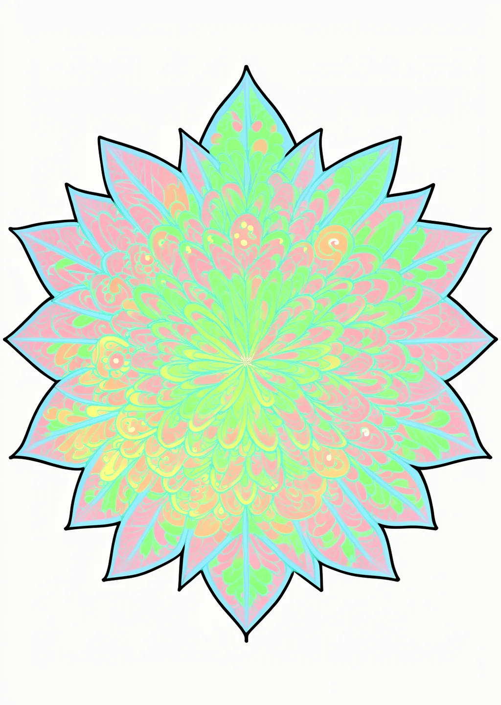 Blätter-Mandala Ausmalbild – farbiges Beispiel