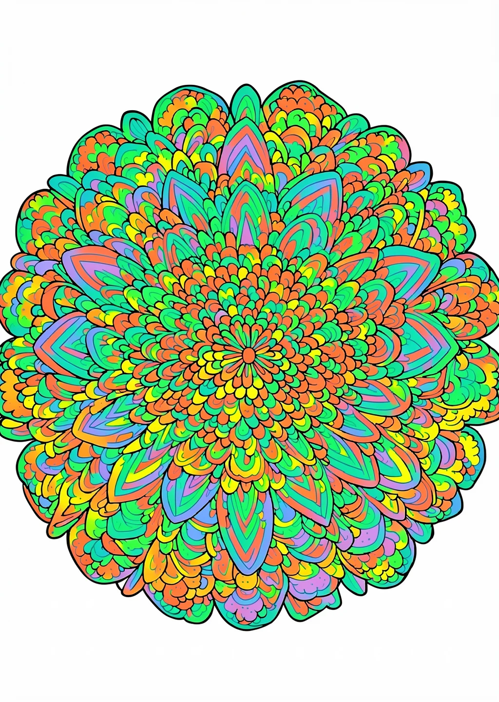 Blumen-Mandala Ausmalbild – farbiges Beispiel