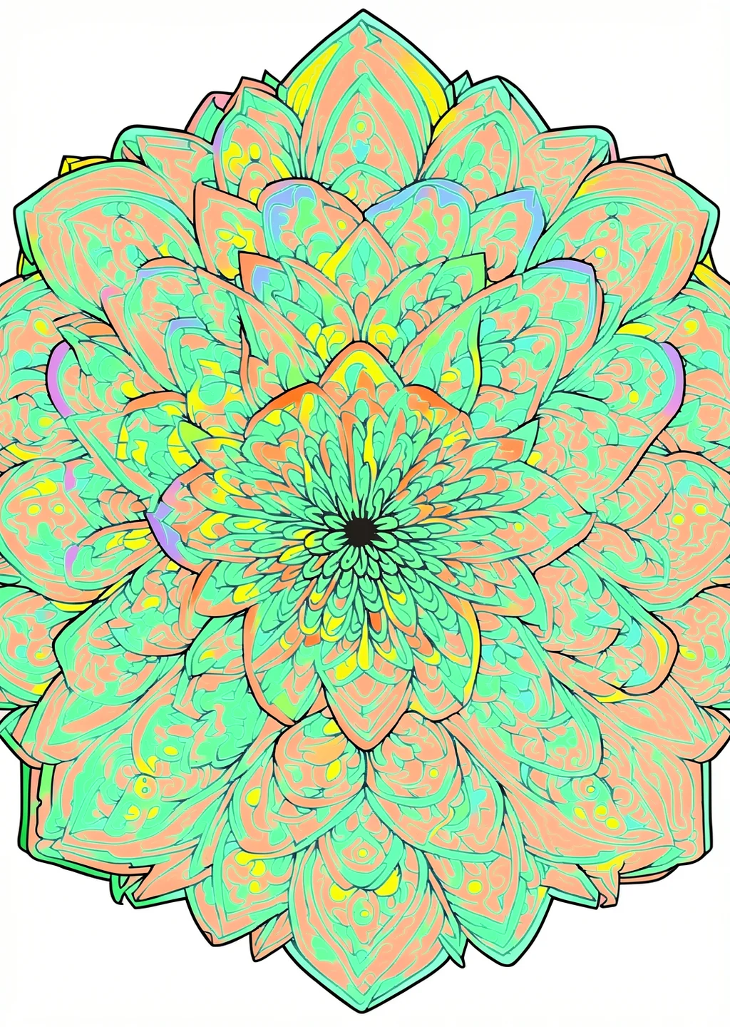 Blume des Lebens Mandala Ausmalbild – farbiges Beispiel
