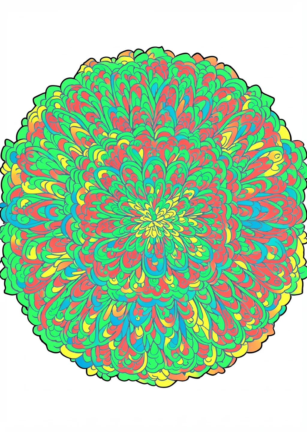 Blumen-Mandala Ausmalbild – farbiges Beispiel