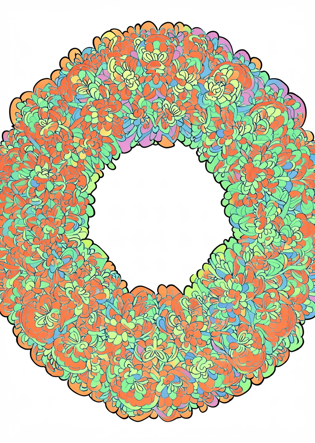 Blumenkranz-Mandala Ausmalbild – farbiges Beispiel