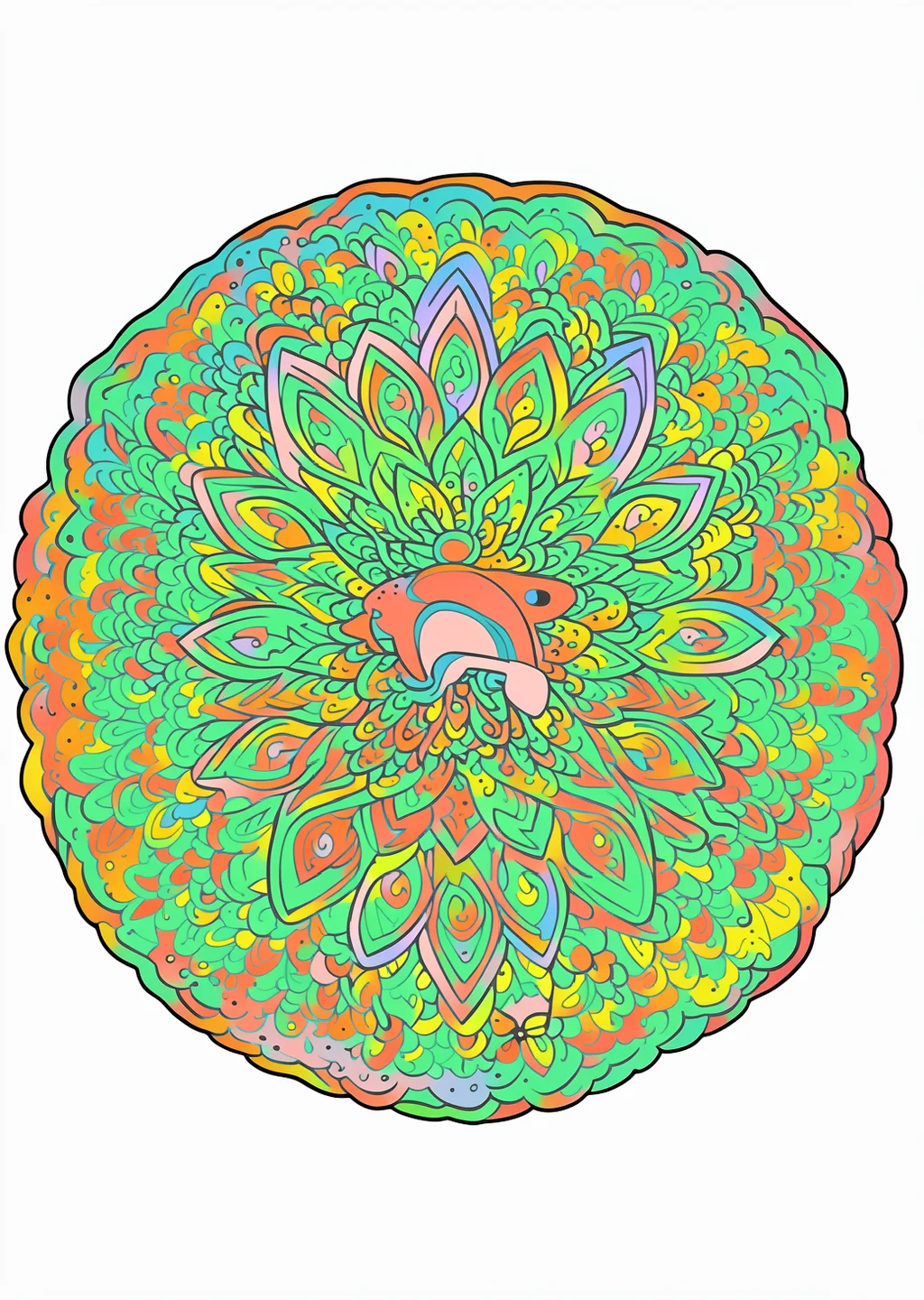 Delfin-Mandala Ausmalbild – farbiges Beispiel