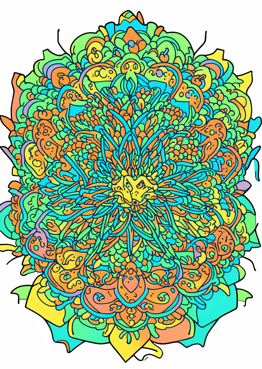 Drachen-Mandala Ausmalbild – farbiges Beispiel