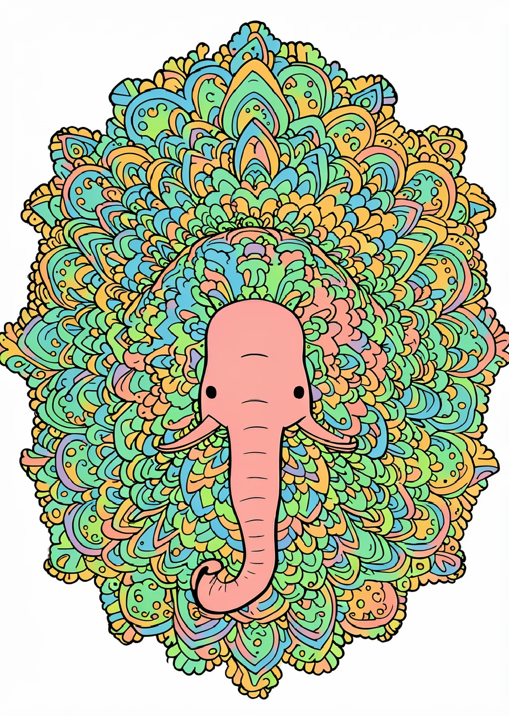 Elefanten-Mandala Ausmalbild – farbiges Beispiel