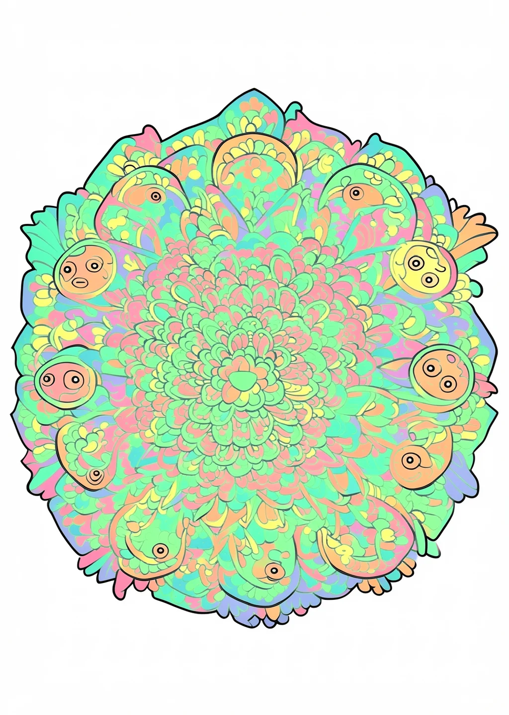 Fisch-Mandala Ausmalbild – farbiges Beispiel