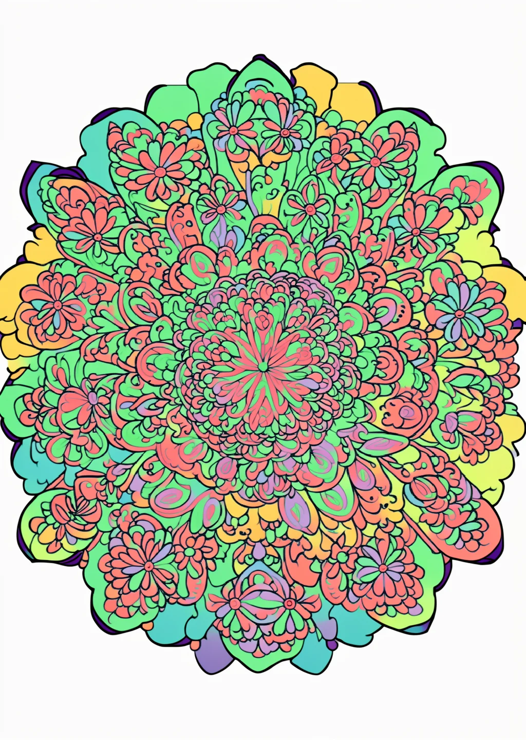 Frühlings-Mandala Ausmalbild – farbiges Beispiel