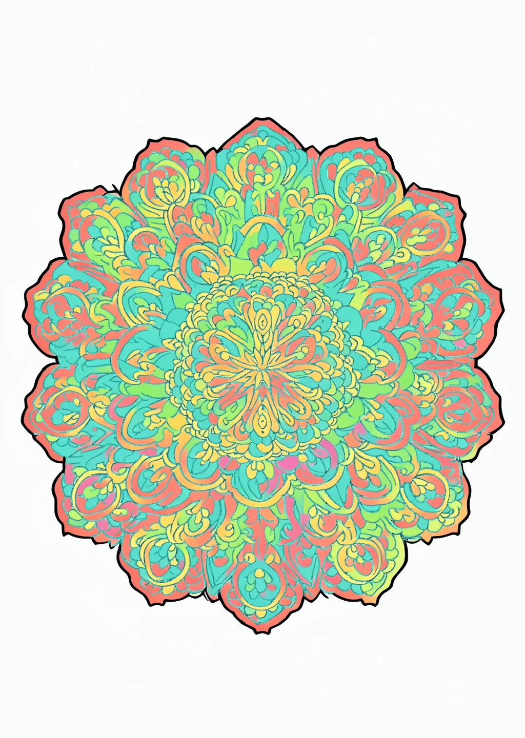 Geometrisches Mandala Ausmalbild – farbiges Beispiel