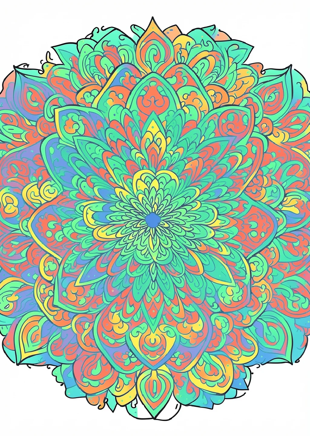 Halloween-Mandala Ausmalbild – farbiges Beispiel