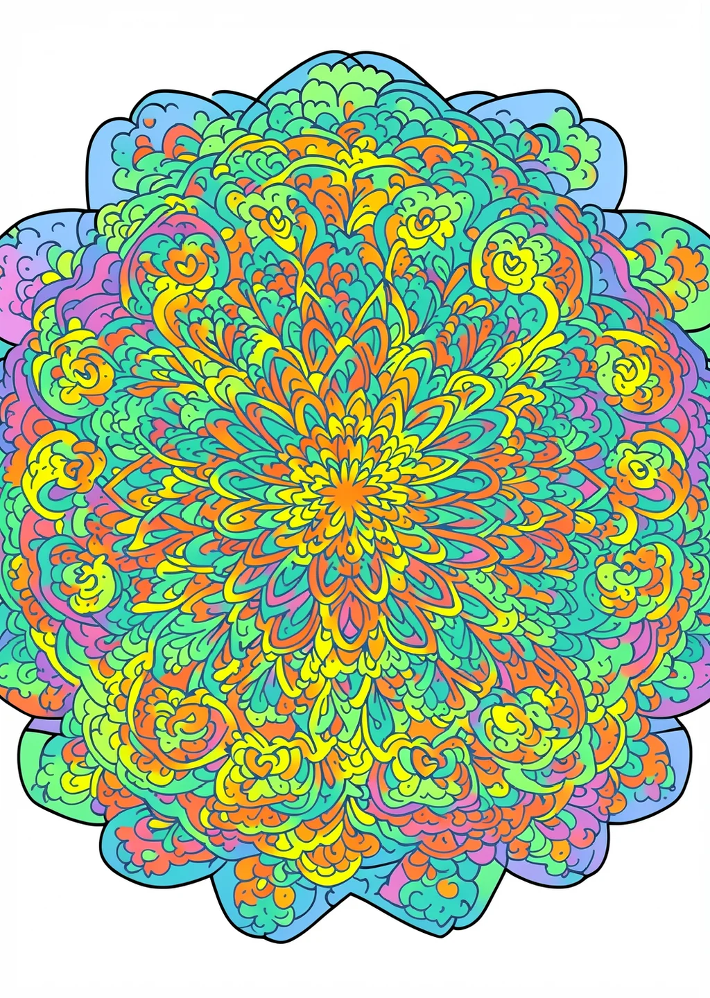 Einfaches Herz-Mandala Ausmalbild – farbiges Beispiel